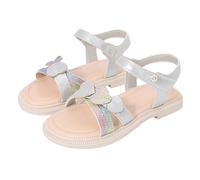 Sandali da ragazza arcobaleno con paillettes per bambini sandali piatti a forma di cuore carino estate punta aperta antiscivolo cinturino regolabile scarpe larghe glitter leggere calzature casual