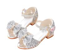 Sandali da ragazza con glitter con punta aperta sandali a spillo antiscivolo abito estivo scarpe strass fiocco principessa scarpe con fibbia regolabile sandali di cristallo per festa di compleanno