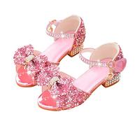 Sandali da ragazza con glitter con punta aperta sandali a spillo antiscivolo abito estivo scarpe strass fiocco principessa scarpe con fibbia regolabile sandali di cristallo per festa di compleanno