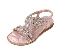 Sandali da ragazza con strass scintillanti, da matrimonio, piatti, aperti sulla punta, scarpe larghe per bambini, alla moda, gladiatore, abito da ballo, pantofole estive leggere a piedi nudi, rosa, 30