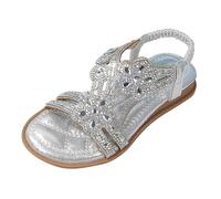 Sandali da ragazza con strass scintillanti, da matrimonio, piatti, aperti sulla punta, scarpe larghe per bambini, alla moda, gladiatore, abito da ballo, pantofole estive leggere a piedi nudi