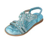 Sandali da ragazza con strass scintillanti, da matrimonio, piatti, aperti sulla punta, scarpe larghe per bambini, alla moda, gladiatore, abito da ballo, pantofole estive leggere a piedi nudi, Blu, 30
