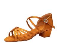 Sandali da ragazza con tacco, sandali con punta a punta alta, comode scarpe da ballo alla moda, suola morbida, scarpe da ballo da principessa con cinturino regolabile, marrone, 31 EU