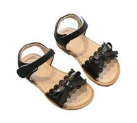 Sandali da ragazza in pelle, 28 sandali per bambini con fiocco, da principessa, antiscivolo, piatti, da spiaggia, da passeggio, in morbida suola in gomma, Nero , 23 EU