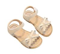 Sandali da ragazza in pelle, 28 sandali per bambini con fiocco, da principessa, antiscivolo, piatti, da spiaggia, da passeggio, in morbida suola in gomma, beige., 23 EU