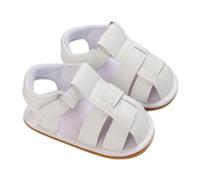 Sandali da ragazza in pelle, per primi passi chiusi, traforati, in pelle, antiscivolo, morbidi, sandali romani, sandali da spiaggia regolabili, bianco, 22 EU