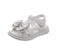 Sandali da ragazza Peep Toe, con fiocco, con brillantini, per il tempo libero, con suola morbida, estiva, da principessa, piatti, per bambini, antiscivolo, da trekking, bianco, 23 EU