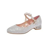 Sandali da ragazza & Slides 2026 Scarpe da ballo da ragazza, oro, argento, paillettes, scarpe da principessa, Chiuso Basso Elegante Comfort Beige Scarpe da spiaggia, argento, 33.5 EU