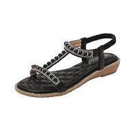 Sandali da spiaggia bohémien per le donne estive Roma casual retrò con strass stringa Getaway Bead sandali piatti elastico cinturino alla caviglia sandali leggeri eleganti scarpe comode per vacanze