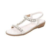 Sandali da spiaggia bohémien per le donne estive Roma casual retrò con strass stringa Getaway Bead sandali piatti elastico cinturino alla caviglia sandali leggeri eleganti scarpe comode per vacanze