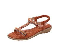 Sandali da spiaggia bohémien per le donne estive Roma casual retrò con strass stringa Getaway Bead sandali piatti elastico cinturino alla caviglia sandali leggeri eleganti scarpe comode per vacanze