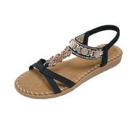 Sandali da spiaggia bohémien per le donne sandali casual con strass estivi comodi scintillanti bohémien spiaggia perline all'aperto matrimonio scarpe punta aperta, Nero , 35.5 EU