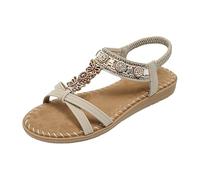 Sandali da spiaggia bohémien per le donne sandali casual con strass estivi comodi scintillanti bohémien spiaggia perline all'aperto matrimonio scarpe punta aperta, cachi, 35.5 EU