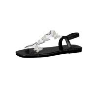 Sandali da spiaggia da donna, cavi, casual, pantofole, scarpe basse, sandali con fiocco, piatto, punta quadrata, elastico, con un cinturino infermiera scarpe donna, Nero , 40 EU