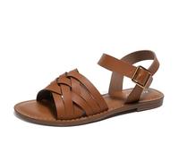 Sandali da spiaggia da donna con cinturino piatto bohémien, punta aperta, cinturino alla caviglia, con fibbia, estivi, leggeri, gladiatori romani, Marrone, 39.5 EU