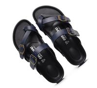 Sandali da Spiaggia in Pelle, Sandali da Uomo Slip-on Correttore per L'alluce Valgo con Cinturino Regolabile con Fibbia in Metallo, Infradito Casual Estive Slip-on Incrocio, attività(Blue,42 EU)
