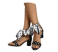 Sandali Da Sposa 2026 Con Tacco Largo Sandali Stringati Da Donna Con Motivo A Pois Eleganti Tacchi Alti Con Punta Aperta,36-43 Taglia Grande,Scarpe Da Sera Estive for Feste, Matrimoni(Black,39 EU)