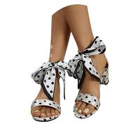 Sandali Da Sposa 2026 Con Tacco Largo Sandali Stringati Da Donna Con Motivo A Pois Eleganti Tacchi Alti Con Punta Aperta,36-43 Taglia Grande,Scarpe Da Sera Estive for Feste, Matrimoni(White,36 EU)