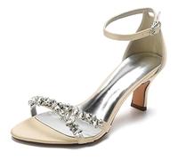 Sandali da Sposa da Donna 2023 Sandali con Tacco Alto in Raso Estivo con Tacco a Gattino Open Toe Scarpe da Sposa per Feste da Ballo,Champagne,37 EU