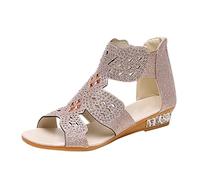 Sandali da sposa per le donne estivi nuovi grandi romani tacco medio strass bocca di pesce cerniera posteriore sandali piatti per le donne casual, 1 beige., 38 EU