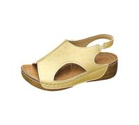 Sandali da trekking da donna con cinturino elastico alla caviglia, sandali da donna, estivi, comodi, con plateau e plateau per attività all'aperto, aperti e alti, con zeppa, gold, 40 EU