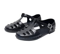 Sandali da uomo a punta chiusa, suola piatta, stile retrò, in plastica, estivi, impermeabili, antiscivolo, regolabili, con fibbia alla caviglia, traspiranti, durevoli, per massaggi ai piedi, Nero , 41