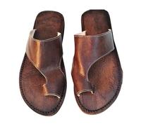 Sandali da Uomo Casual Estivi in Pelle con Anello per Le Dita dei Piedi, Correttori per L'alluce Valgo, Infradito con Punta Quadrata E Punta A Bocca Pesce Cava Anteriore Posteriore(Coffee,46 EU)