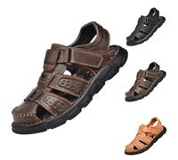 Sandali da uomo con diabetica, sandali ergonomici con cinghie regolabili, vestibilità più ampia, cuscino spesso per viaggi, dita chiuse, camminate, marrone, 45 EU