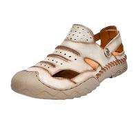 Sandali da uomo con punta chiusa, per escursioni, in pelle, per attività all'aperto, per la spiaggia, per l'estate e il tempo libero, beige., 44 EU