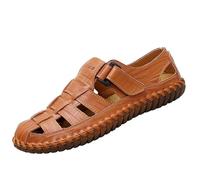 Sandali da uomo estivi in pelle per la spiaggia, con punta chiusa, per piedi nudi, da viaggio, per le vacanze, per il tempo libero, scarpe estive leggere, antiscivolo, per l'outdoor, slip-on, comode