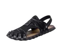 Sandali da uomo estivi leggeri a piedi nudi, in rete, traspiranti, con punta chiusa, da spiaggia, da esterno, antiscivolo, da trekking, per sport, Nero , 39 EU