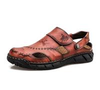 Sandali da uomo in pelle a punta chiusa, scarpe estive da guida traforate, mocassini aperti con ritagli laterali, flangia posteriore, suola dentata, camminata, all'aperto, spiaggia, tempo libero