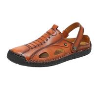 Sandali da uomo, in pelle, estivi, con punta chiusa, traforati, pantofole da spiaggia, zoccoli per il tempo libero, pantofole estive, slip-on con lacci, scarpe pantofole perforate, suola morbida