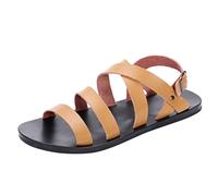 Sandali da uomo in pelle, neri, con punta aperta, con cinturino regolabile, sandali da trekking, antiscivolo, leggeri, estivi, vacanze, spiaggia, sandali in pelle, marrone, 41 EU
