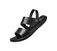 Sandali da uomo in vera pelle da uomo, morbidi sandali con suola in gomma, leggeri sandali da passeggio alla moda, con due cinturini, sandali casual da spiaggia, comode pantofole da studente con punta