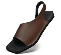 Sandali da uomo in vera pelle piatti classici rotondi con punta aperta antiscivolo pantofole casual estive leggere sandali da spiaggia, Marrone, 41 1/3 EU