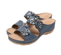 Sandali de Donna Wedge Scivolo di Sostegno dell'Arco Pelle sulle Scivoli Spiaggia della Piattaforma Scarpe a Piedi in Schiuma Memoria Estiva(Blue,37 EU)