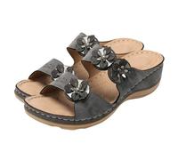 Sandali de Donna Wedge Scivolo di Sostegno dell'Arco Pelle sulle Scivoli Spiaggia della Piattaforma Scarpe a Piedi in Schiuma Memoria Estiva(Gray,35 EU)