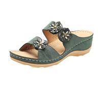 Sandali de Donna Wedge Scivolo di Sostegno dell'Arco Pelle sulle Scivoli Spiaggia della Piattaforma Scarpe a Piedi in Schiuma Memoria Estiva(Green,35 EU)