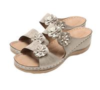 Sandali de Donna Wedge Scivolo di Sostegno dell'Arco Pelle sulle Scivoli Spiaggia della Piattaforma Scarpe a Piedi in Schiuma Memoria Estiva(Beige,40 EU)