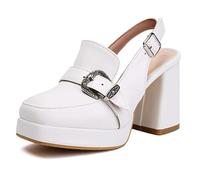 Sandali di Moda con Piattaforma Slingback Tacco a Blocco Punta Quadrata Tacco Massiccio Scarpe Eleganti Tacchi con Piattaforma Minimalisti Stilosi per Cena di Festa,Bianca,45 EU