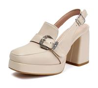 Sandali di Moda con Piattaforma Slingback Tacco a Blocco Punta Quadrata Tacco Massiccio Scarpe Eleganti Tacchi con Piattaforma Minimalisti Stilosi per Cena di Festa,Apricot,44 EU