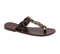 Sandali di punta spaccati a mano greco realizzati in pelle con cinturino a fibbia regolabile, scarpe estive piatte per le donne, sandali scorrevoli con dita aperte, Multicolore 1, 37 EU