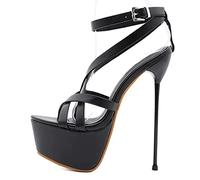 Sandali Donna 17CM Décolleté Sexy Décolleté con Plateau Décolleté Scarpe da Club Tacchi a Spillo Punta Aperta Scava Fuori Tacchi Alti Scarpe Eleganti Nere,Nero,40 EU