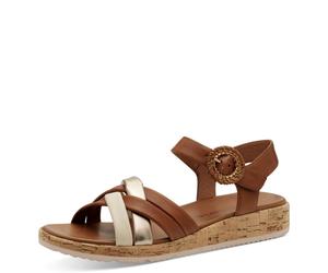 Sandali Donna Bassi 39 Morbidi in Pelle Marrone Cuoio con Strap TAMARIS