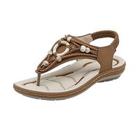 Sandali Donna Bassi Estivi Scarpe Comode e Morbide Estate Donna Casual Punta Strass Piatto Comodo Fondo Morbido Traspirante Fascia Elastica Scarpe Sandali Elegante (Brown 38)