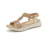 Sandali Donna Boemia Piatti Punta Aperta Sandali Comodi Scarpe Infradito Da Spiaggia Casual Moda Muli Per Donna Traspirante Suole Spesse Zeppe Claquette, oro, 42 EU