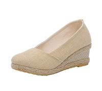 Sandali Donna Comodi Donna Sandali Intrecciati Estivi Zeppe Traspiranti Comode Slip On Punta Scarpe Spiaggia Leggere Neri Inblu Spiaggia (Beige, 41)