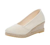 Sandali Donna Comodi Donna Sandali Intrecciati Estivi Zeppe Traspiranti Comode Slip On Punta Scarpe Spiaggia Leggere Neri Inblu Spiaggia (White, 42)