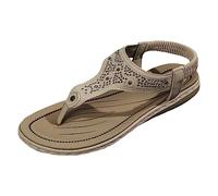 Sandali Donna Comodi Ma Eleganti Ciabattine Estive Sandali per scarpe traspiranti con fondo morbido piatto e punta casual con fascia elastica da donna Pianta Larga Sandals (Khaki 38)